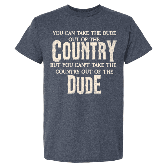 Trenz Shirt Company Mens Graphic T-Shirt - Country Dude, Can Take The Dude, Can't Take The Country Design-Heather Navy-large