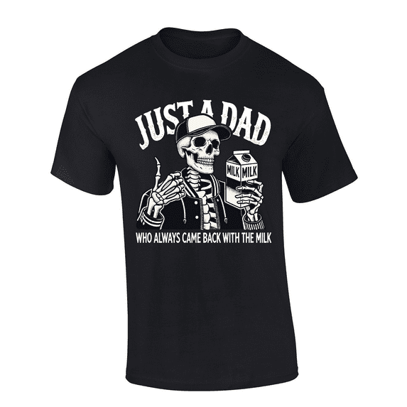 Trenz Shirt Company Mens Graphic T-Shirt - Just A Dad Who Always Came Back With The Milk, Skeleton Design-Black-large