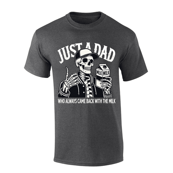 Trenz Shirt Company Mens Graphic T-Shirt - Just A Dad Who Always Came Back With The Milk, Skeleton Design-Heather Grey-medium