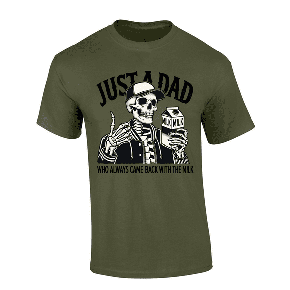 Trenz Shirt Company Mens Graphic T-Shirt - Just A Dad Who Always Came Back With The Milk, Skeleton Design-Military-small