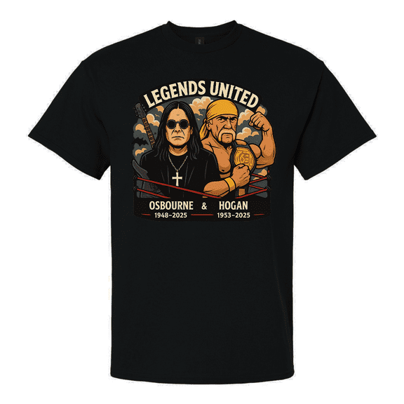 Trenz Shirt Company Mens Graphic T-Shirt - Legends United, Osbourne 1948-2025 & Hogan 1953-2025 Design-Black-medium