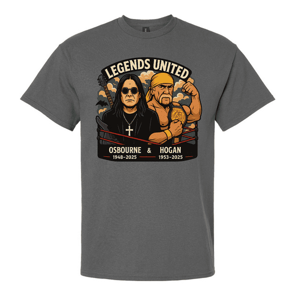 Trenz Shirt Company Mens Graphic T-Shirt - Legends United, Osbourne 1948-2025 & Hogan 1953-2025 Design-Charcoal-medium