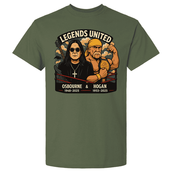 Trenz Shirt Company Mens Graphic T-Shirt - Legends United, Osbourne 1948-2025 & Hogan 1953-2025 Design-Military-5xl