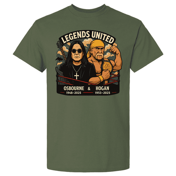 Trenz Shirt Company Mens Graphic T-Shirt - Legends United, Osbourne 1948-2025 & Hogan 1953-2025 Design-Military-xl