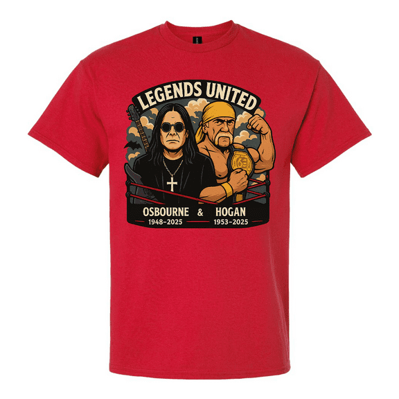 Trenz Shirt Company Mens Graphic T-Shirt - Legends United, Osbourne 1948-2025 & Hogan 1953-2025 Design-Red-xl