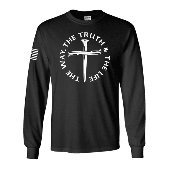 Trenz Shirt Company Mens Jesus The Way The Truth The Life John 14:6 Scripture Nail Cross Long Sleeve T-Shirt-Black-5X-Large