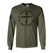 Trenz Shirt Company Mens Jesus The Way The Truth The Life John 14:6 Scripture Nail Cross Long Sleeve T-Shirt-Military Green-4X-Large