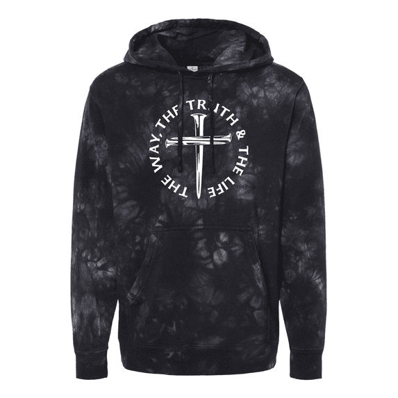 Trenz Shirt Company Mens Jesus The Way The Truth The Life John 14:6 Scripture Nail Cross Tie-Dye Hoodie -Black-small