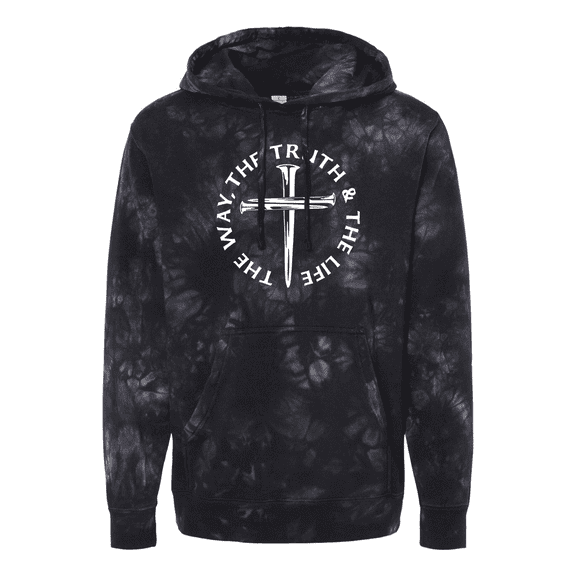 Trenz Shirt Company Mens Jesus The Way The Truth The Life John 14:6 Scripture Nail Cross Tie-Dye Hoodie -Black-xxl