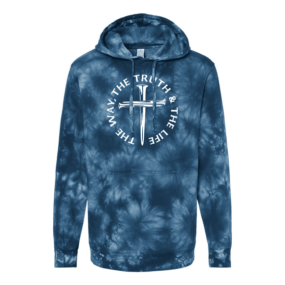 Trenz Shirt Company Mens Jesus The Way The Truth The Life John 14:6 Scripture Nail Cross Tie-Dye Hoodie -Navy-small