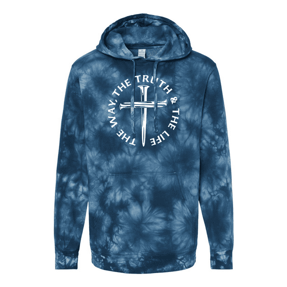 Trenz Shirt Company Mens Jesus The Way The Truth The Life John 14:6 Scripture Nail Cross Tie-Dye Hoodie -Navy-xl