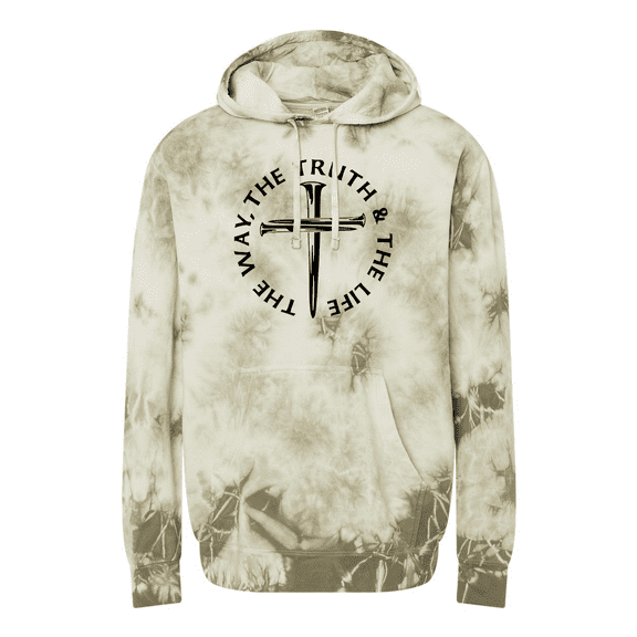 Trenz Shirt Company Mens Jesus The Way The Truth The Life John 14:6 Scripture Nail Cross Tie-Dye Hoodie -Olive-xxl