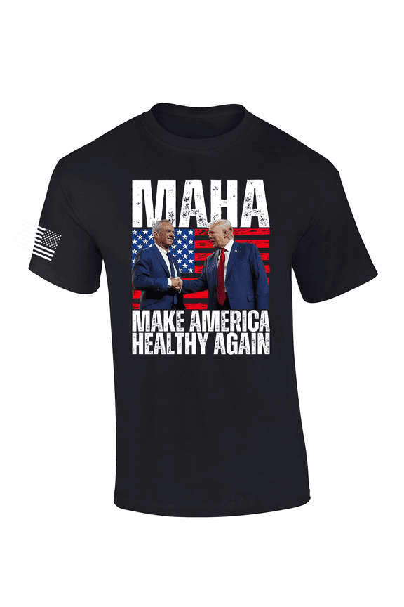 Mens Kennedy Trump MAHA Distressed Flag Short Sleeve T-Shirt-Black-Medium