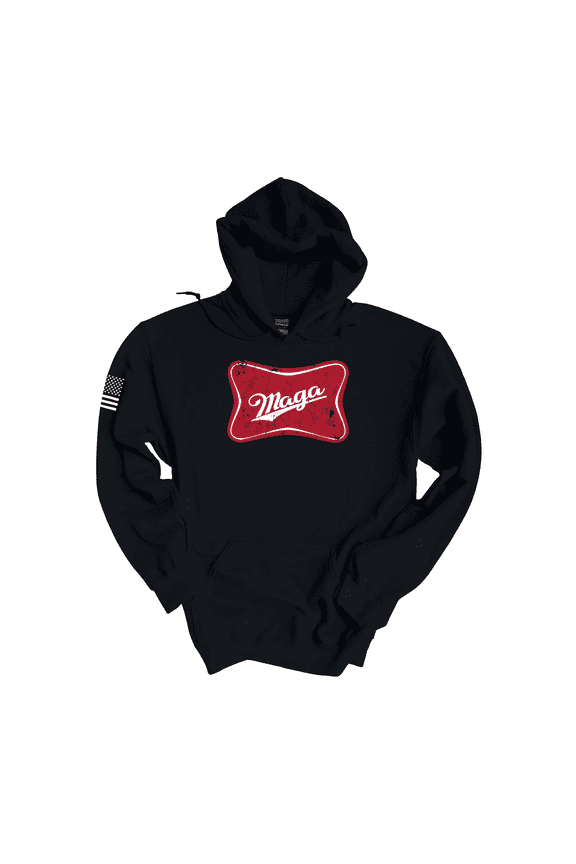 Mens MAGA Trump Red Label Print Hooded Sweatshirt-Black-Medium