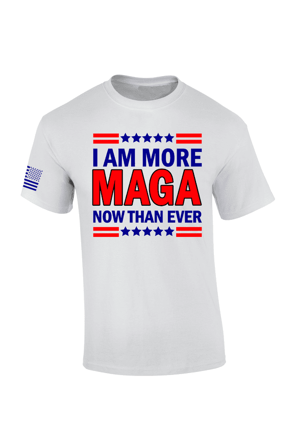 Mens More MAGA Now Red Blue Stars Short Sleeve T-Shirt-White-Medium
