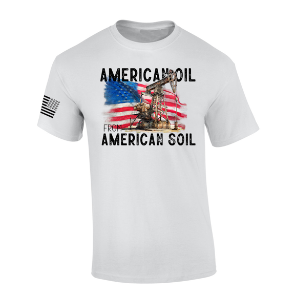 Trenz Shirt Company Mens Oil Rig American Oil American Soil Short Sleeve T-Shirt-White-X-Large