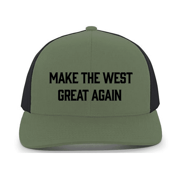 Trenz Shirt Company Mens Snapback Trucker Hat - Embroidered Make The West Great Again, Mesh Back Design, Loden/Black