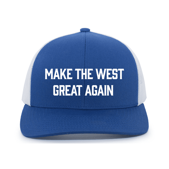 Trenz Shirt Company Mens Snapback Trucker Hat - Embroidered Make The West Great Again, Mesh Back Design, Royal/White