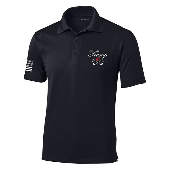 Trenz Shirt Company Mens Trump 2024 Golf Clubs Embroidered Golf Polo-Black-Small
