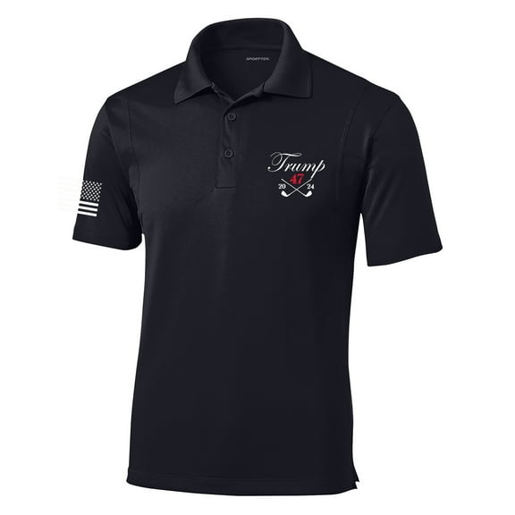 Trenz Shirt Company Mens Trump 2024 Golf Clubs Embroidered Golf Polo-Black-X-Large