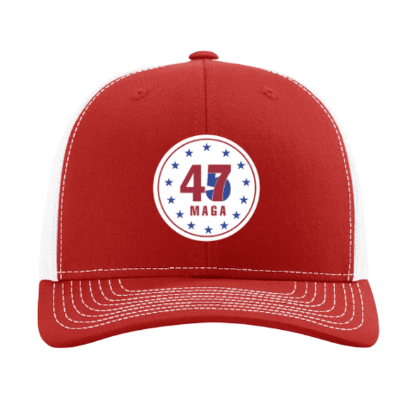 Trenz Shirt Company Mens Trump MAGA 45-47 Circle With Stars Mesh Back Trucker Hat-Red/White