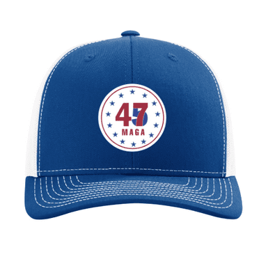 Trenz Shirt Company Mens Trump MAGA 45-47 Circle With Stars Mesh Back Trucker Hat-Royal/White