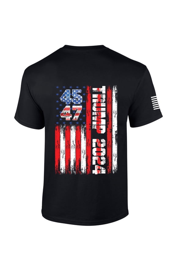 Mens Trump Tshirt Trump 45 47 American Flag Short Sleeve T-shirt-Black-xl