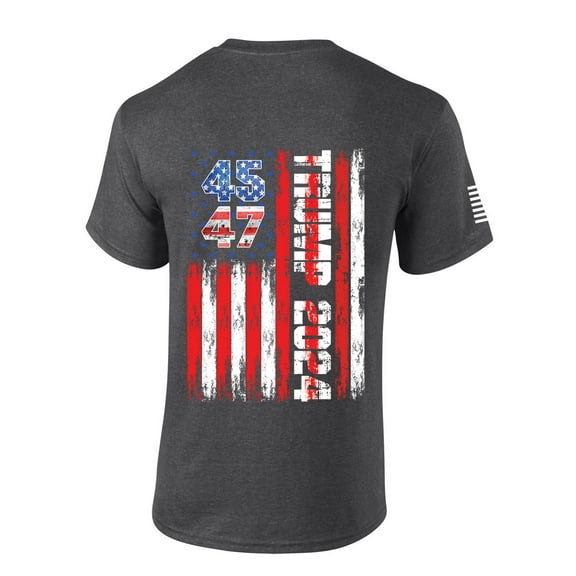 Trenz Shirt Company Mens Trump Tshirt Trump 45 47 American Flag Short Sleeve T-shirt-Heather Grey-xl