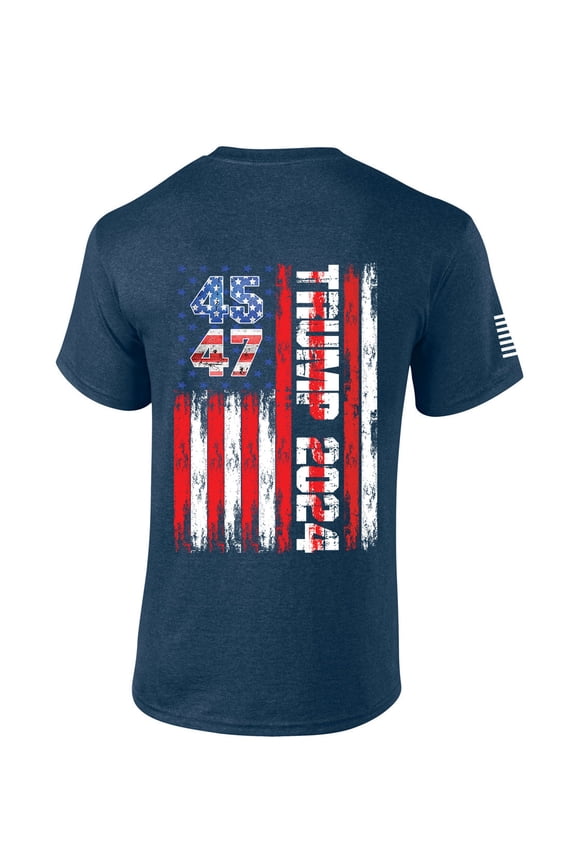 Mens Trump Tshirt Trump 45 47 American Flag Short Sleeve T-shirt-Heather Navy-large
