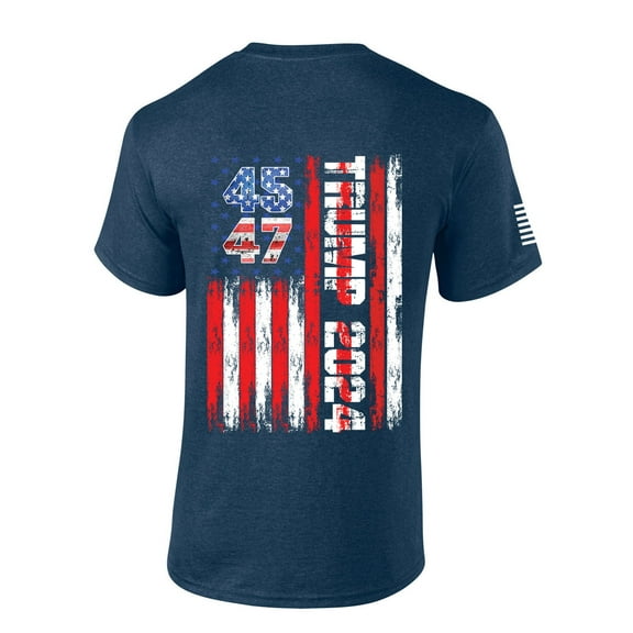 Trenz Shirt Company Mens Trump Tshirt Trump 45 47 American Flag Short Sleeve T-shirt-Heather Navy-xl
