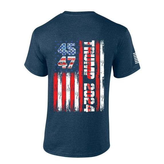 Trenz Shirt Company Mens Trump Tshirt Trump 45 47 American Flag Short Sleeve T-shirt-Heather Navy-xxxl