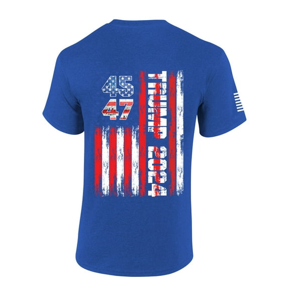 Trenz Shirt Company Mens Trump Tshirt Trump 45 47 American Flag Short Sleeve T-shirt-Heather Royal-4xl