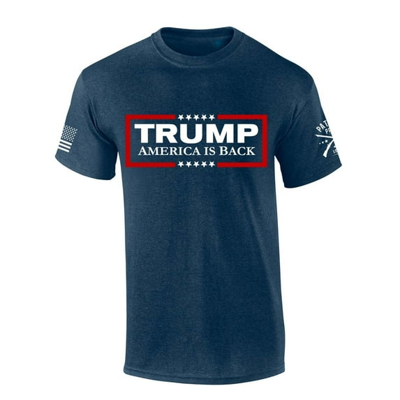 Trenz Shirt Company Mens Trump Tshirt Trump America Is Back Short Sleeve T-shirt-Heather Navy-xxxl