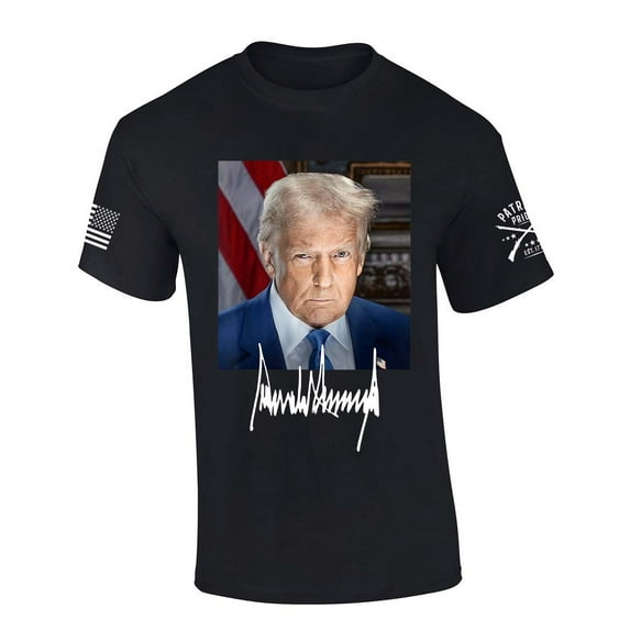 Trenz Shirt Company Mens Trump Tshirt Trump Official Portrait and Signature Short Sleeve T-shirt-Black-large