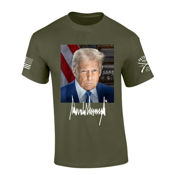 Trenz Shirt Company Mens Trump Tshirt Trump Official Portrait and Signature Short Sleeve T-shirt-Military Green-4xl