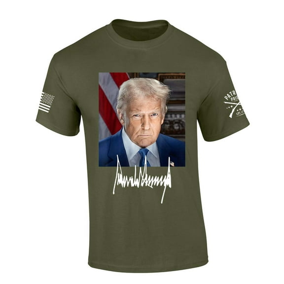 Trenz Shirt Company Mens Trump Tshirt Trump Official Portrait and Signature Short Sleeve T-shirt-Military Green-xxxl