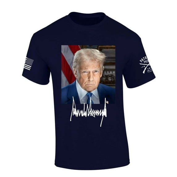 Trenz Shirt Company Mens Trump Tshirt Trump Official Portrait and Signature Short Sleeve T-shirt-Navy-6xl