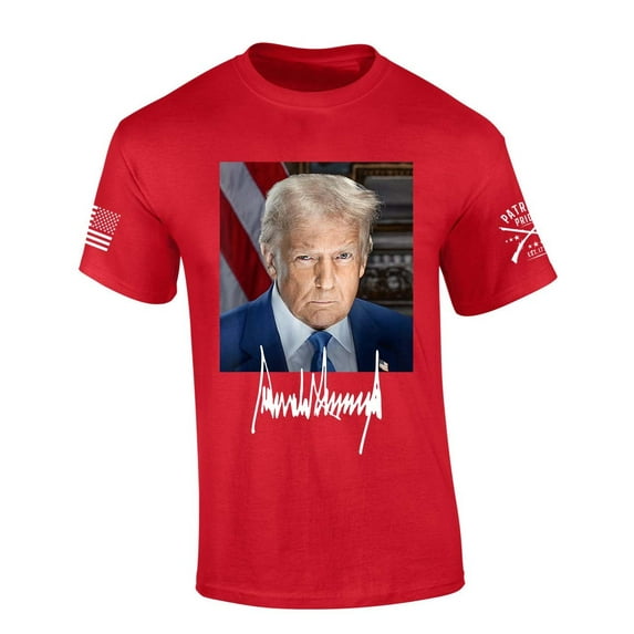 Trenz Shirt Company Mens Trump Tshirt Trump Official Portrait and Signature Short Sleeve T-shirt-Red-medium