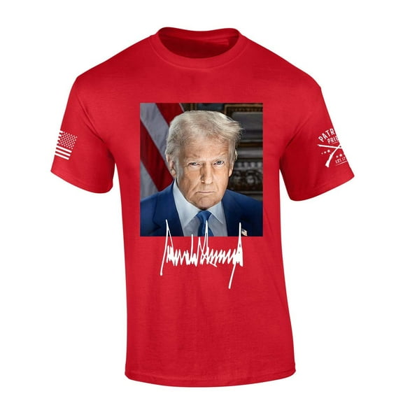 Trenz Shirt Company Mens Trump Tshirt Trump Official Portrait and Signature Short Sleeve T-shirt-Red-xxl