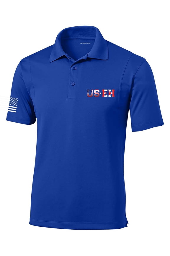 Mens USA Canada US EH American Flag Maple Leaf Canadian Flag Embroidered Golf Polo-True Royal-X-Large