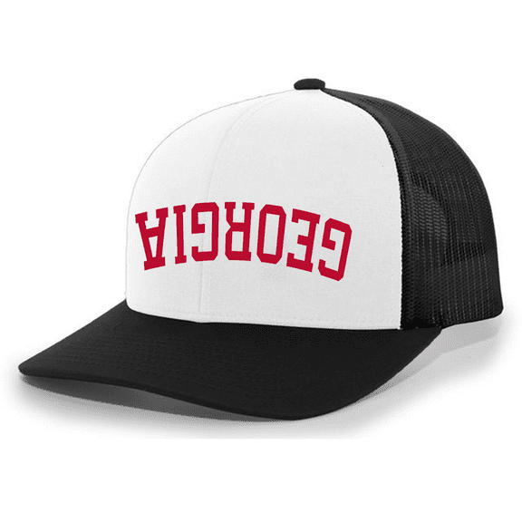 Trenz Shirt Company Mens Upside Down Georgia Football Mesh Back Trucker Hat-White/Black