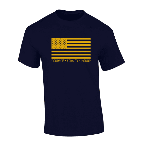 Trenz Shirt Company Metallic Gold Flag Courage, Loyalty, Honor Short Sleeve Mens Graphic T-Shirt-Navy-xl