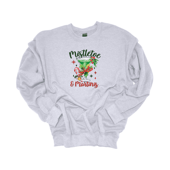 Trenz Shirt Company Mistletoe & Martinis Christmas Drink Crewneck Sweatshirt-Ash-large