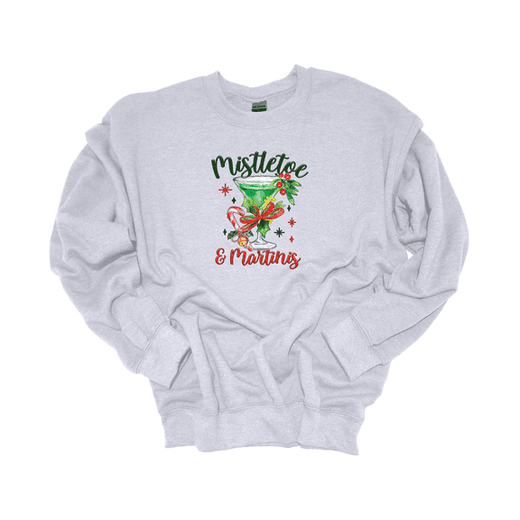Trenz Shirt Company Mistletoe & Martinis Christmas Drink Crewneck Sweatshirt-Ash-medium