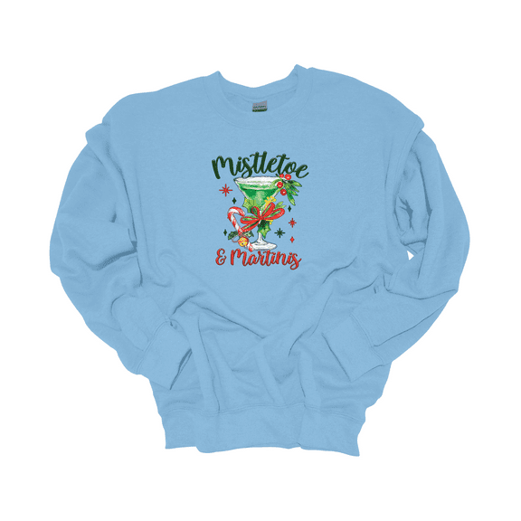 Trenz Shirt Company Mistletoe & Martinis Christmas Drink Crewneck Sweatshirt-Light Blue-medium