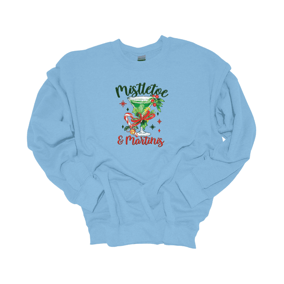 Trenz Shirt Company Mistletoe & Martinis Christmas Drink Crewneck Sweatshirt-Light Blue-xl