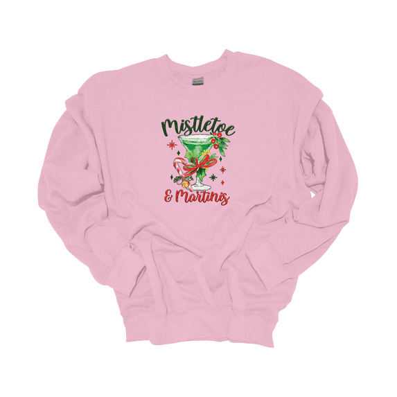 Trenz Shirt Company Mistletoe & Martinis Christmas Drink Crewneck Sweatshirt-Light Pink-medium