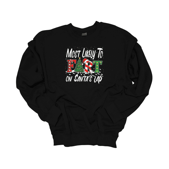 Trenz Shirt Company Mostly Likely To Fart On Santa's Lap Funny Crewneck Sweatshirt-Black-large