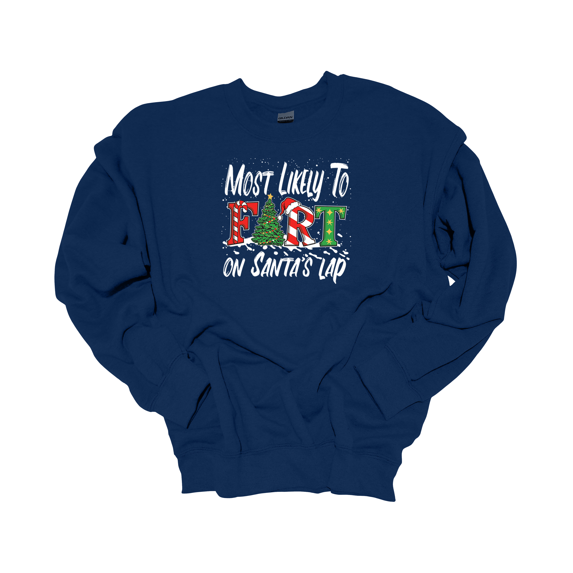 Trenz Shirt Company Mostly Likely To Fart On Santa's Lap Funny Crewneck Sweatshirt-Navy-small