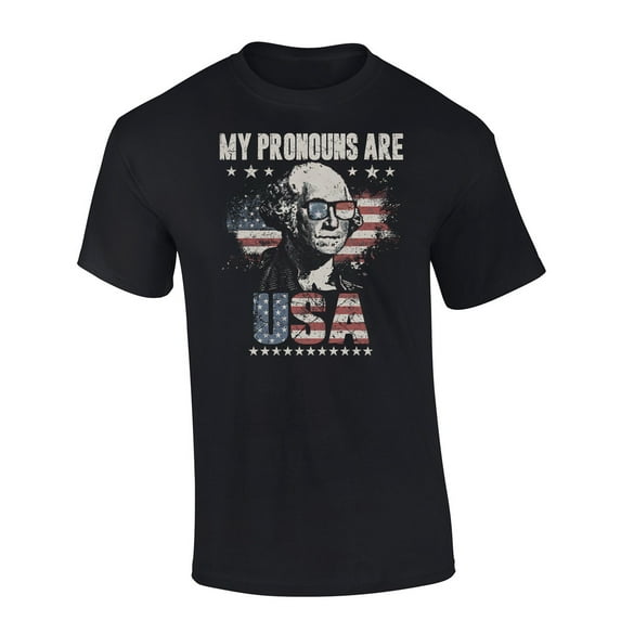 Trenz Shirt Company My Pronouns are USA George Washington Distressed Short Sleeve T-Shirt-Black-5XL